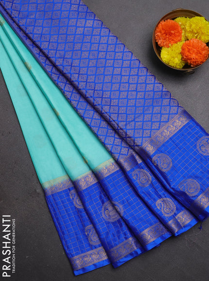 Semi mysore silk saree teal blue and royal blue with zari woven buttas and long zari woven butta border