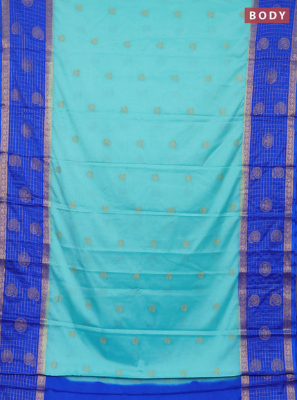 Semi mysore silk saree teal blue and royal blue with zari woven buttas and long zari woven butta border