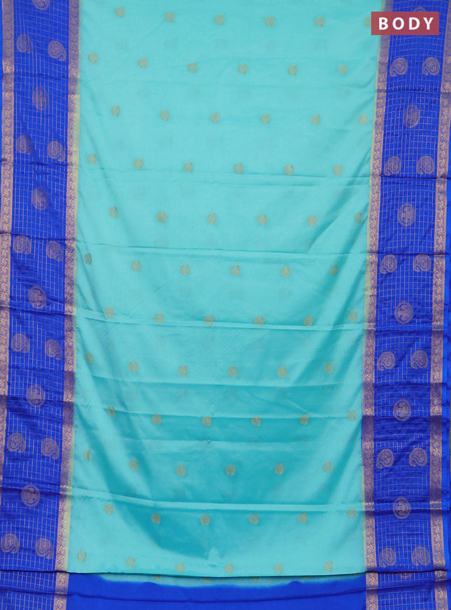 Semi mysore silk saree teal blue and royal blue with zari woven buttas and long zari woven butta border