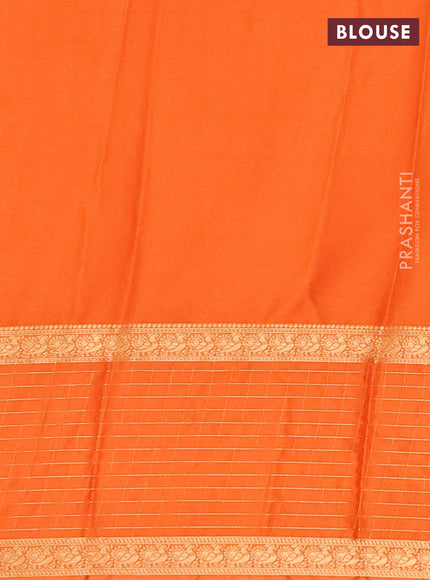 Semi mysore silk saree black and orange with zari woven buttas and long zari woven butta border