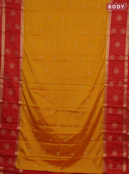 Semi mysore silk saree mustard yellow and orange with zari woven buttas and long zari woven butta border