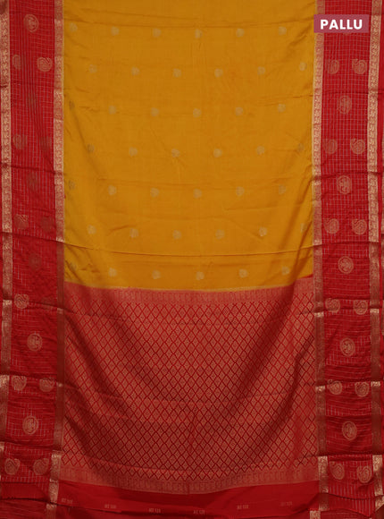 Semi mysore silk saree mustard yellow and orange with zari woven buttas and long zari woven butta border