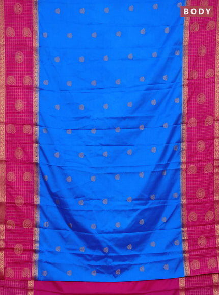 Semi mysore silk saree cs blue and pink with zari woven buttas and long zari woven butta border