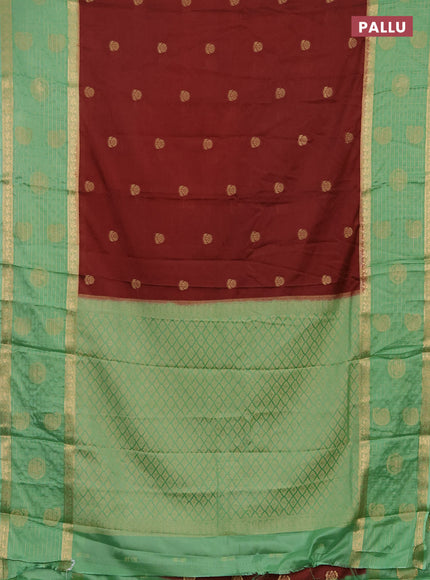 Semi mysore silk saree brown and pastel green with zari woven buttas and long zari woven butta border
