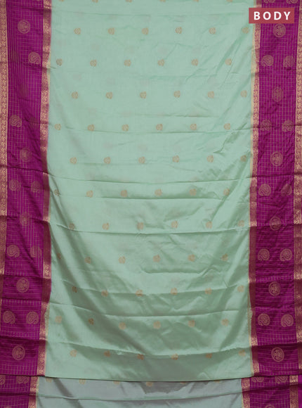 Semi mysore silk saree mild teal and magenta pink with zari woven buttas and long zari woven butta border