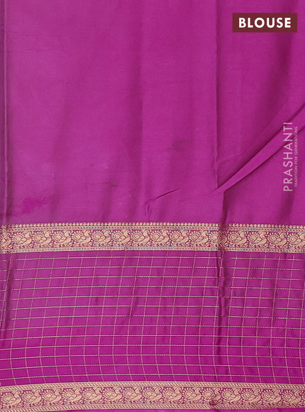 Semi mysore silk saree mild teal and magenta pink with zari woven buttas and long zari woven butta border