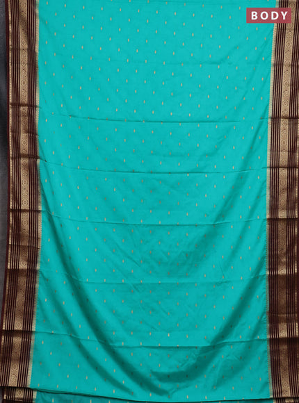 Semi mysore silk saree teal green and maroon with allover zari woven buttas and zari woven border
