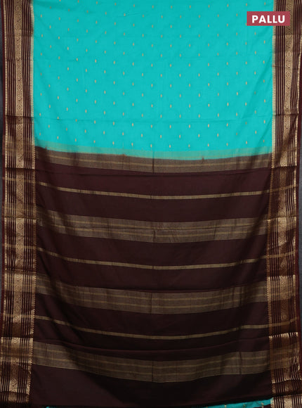 Semi mysore silk saree teal green and maroon with allover zari woven buttas and zari woven border