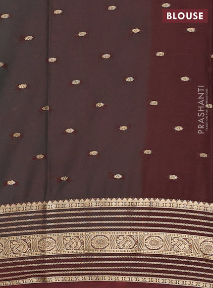 Semi mysore silk saree teal green and maroon with allover zari woven buttas and zari woven border