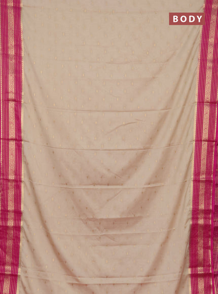 Semi mysore silk saree beige and pink with allover zari woven buttas and zari woven border