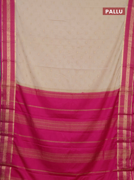 Semi mysore silk saree beige and pink with allover zari woven buttas and zari woven border