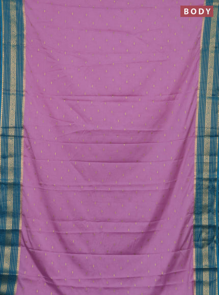 Semi mysore silk saree light pink and teal blue with allover zari woven buttas and zari woven border
