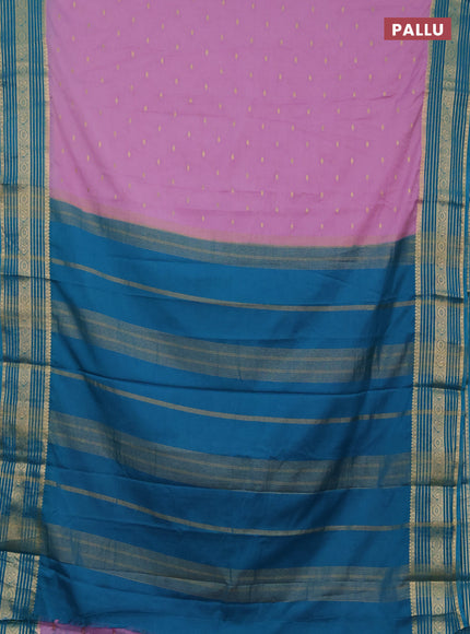 Semi mysore silk saree light pink and teal blue with allover zari woven buttas and zari woven border