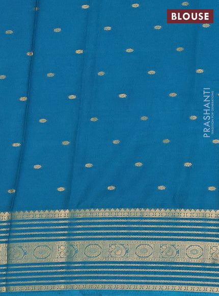 Semi mysore silk saree light pink and teal blue with allover zari woven buttas and zari woven border