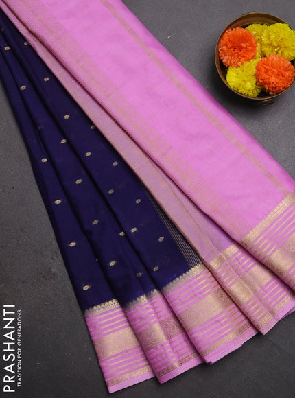 Semi mysore silk saree navy blue and lotus pink with allover zari woven buttas and zari woven border
