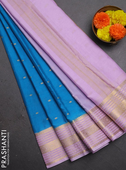 Semi mysore silk saree cs blue and mild lavender with allover zari woven buttas and zari woven border