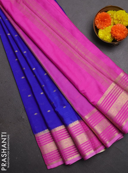 Semi mysore silk saree royal blue and pink with allover zari woven buttas and zari woven border