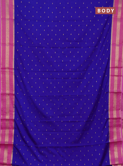 Semi mysore silk saree royal blue and pink with allover zari woven buttas and zari woven border