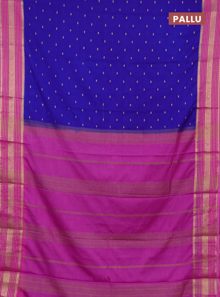 Semi mysore silk saree royal blue and pink with allover zari woven buttas and zari woven border