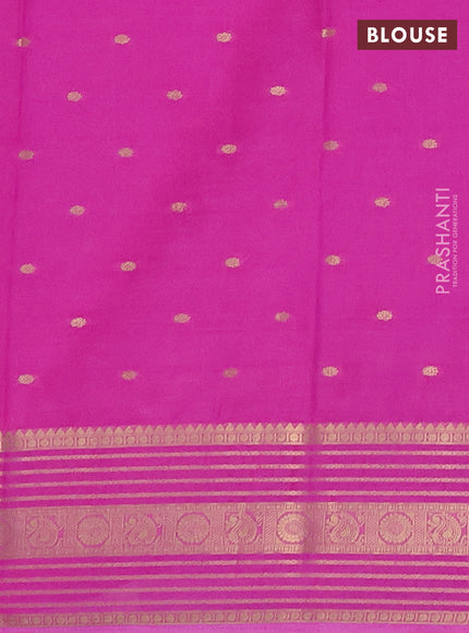 Semi mysore silk saree royal blue and pink with allover zari woven buttas and zari woven border