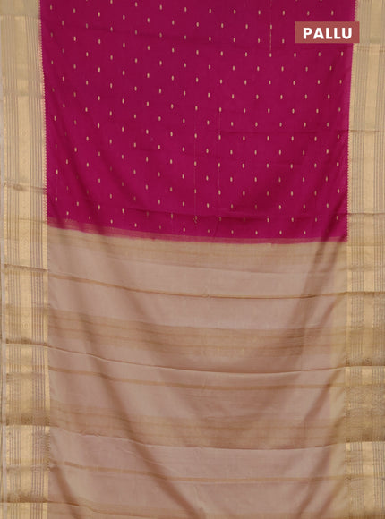 Semi mysore silk saree magenta pink and beige with allover zari woven buttas and zari woven border