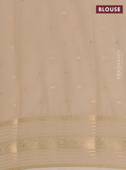Semi mysore silk saree magenta pink and beige with allover zari woven buttas and zari woven border