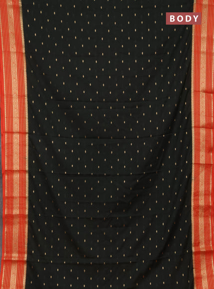 Semi mysore silk saree olive green and orange with allover zari woven buttas and zari woven border