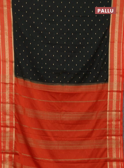 Semi mysore silk saree olive green and orange with allover zari woven buttas and zari woven border