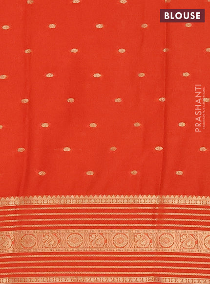 Semi mysore silk saree olive green and orange with allover zari woven buttas and zari woven border