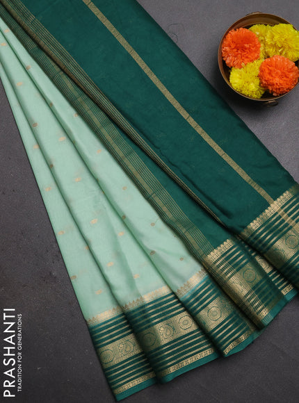 Semi mysore silk saree teal green and bottle green with allover zari woven buttas and zari woven border