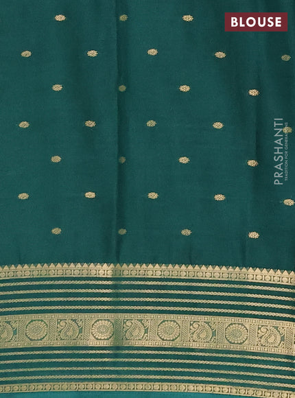 Semi mysore silk saree teal green and bottle green with allover zari woven buttas and zari woven border