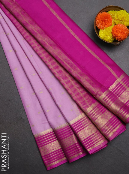 Semi mysore silk saree light pink and pink with allover zari woven buttas and zari woven border