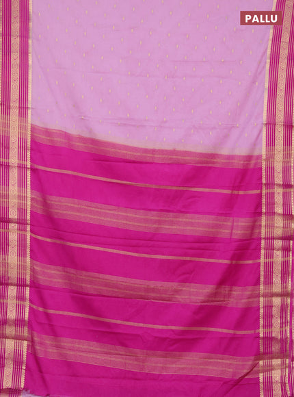 Semi mysore silk saree light pink and pink with allover zari woven buttas and zari woven border