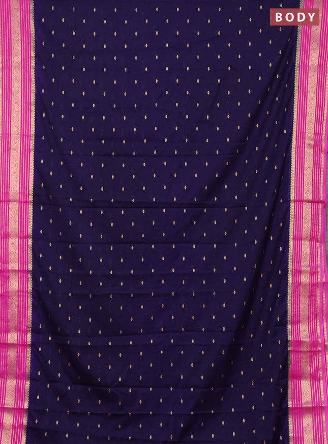 Semi mysore silk saree navy blue and pink with allover zari woven buttas and zari woven border