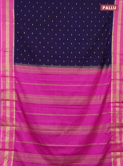 Semi mysore silk saree navy blue and pink with allover zari woven buttas and zari woven border