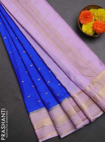 Semi mysore silk saree royal blue and pastel purple with allover zari woven buttas and zari woven border