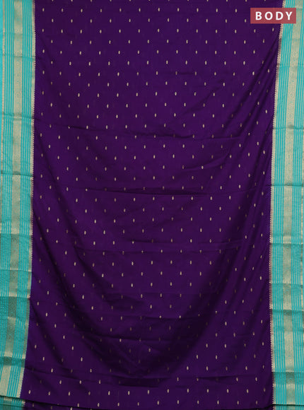 Semi mysore silk saree purple and teal green with allover zari woven buttas and zari woven border
