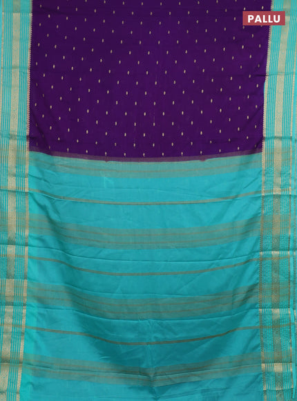 Semi mysore silk saree purple and teal green with allover zari woven buttas and zari woven border