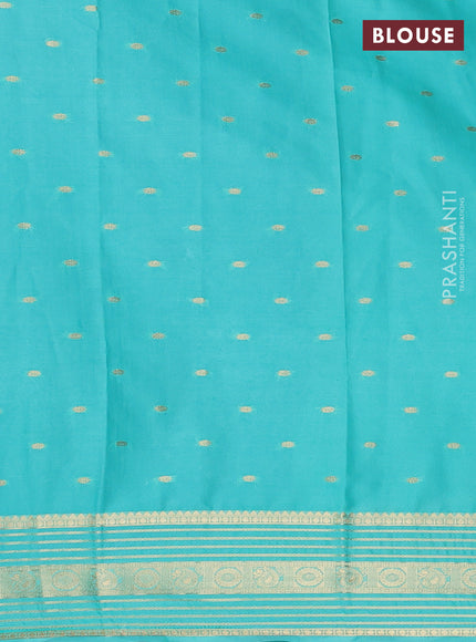 Semi mysore silk saree purple and teal green with allover zari woven buttas and zari woven border