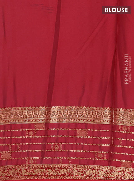 Semi mysore silk saree pastel grey and red with zari woven buttas and long zari woven border