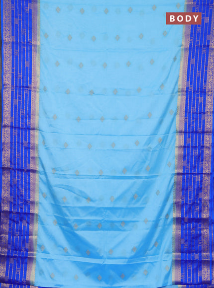 Semi mysore silk saree blue and royal blue with zari woven buttas and long zari woven border