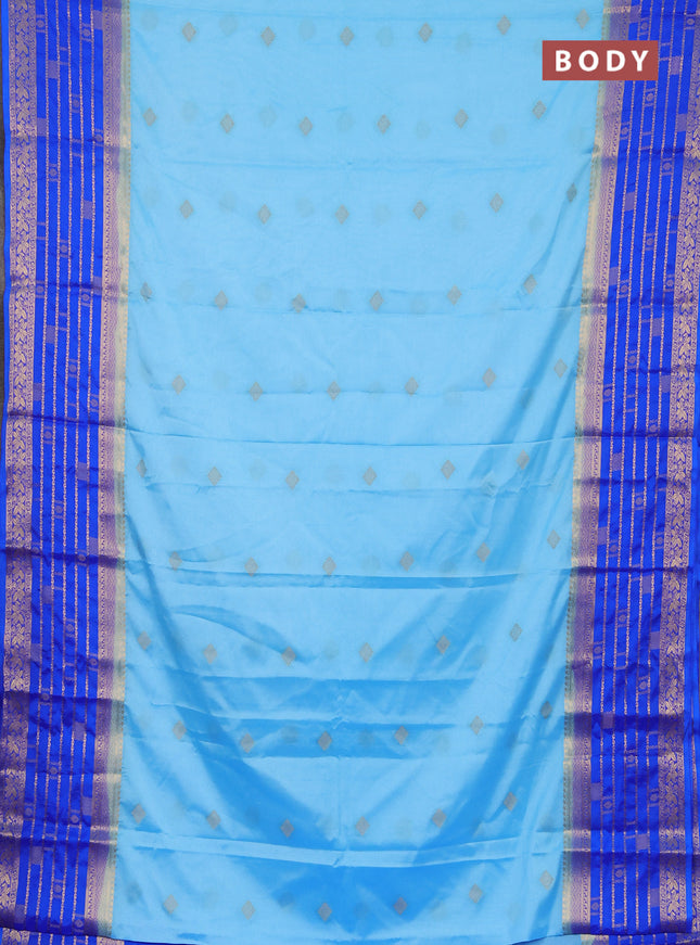 Semi mysore silk saree blue and royal blue with zari woven buttas and long zari woven border