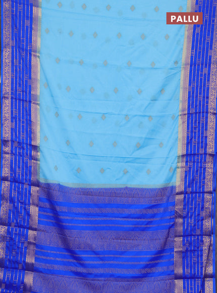 Semi mysore silk saree blue and royal blue with zari woven buttas and long zari woven border
