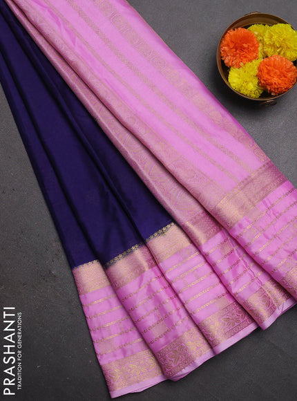 Semi mysore silk saree navy blue and lotus pink with zari woven buttas and long zari woven border
