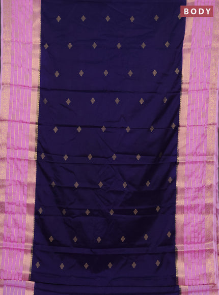 Semi mysore silk saree navy blue and lotus pink with zari woven buttas and long zari woven border