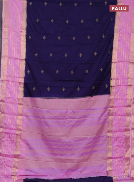 Semi mysore silk saree navy blue and lotus pink with zari woven buttas and long zari woven border