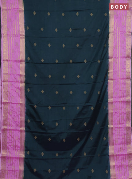 Semi mysore silk saree dark peacock green and lotus pink with zari woven buttas and long zari woven border