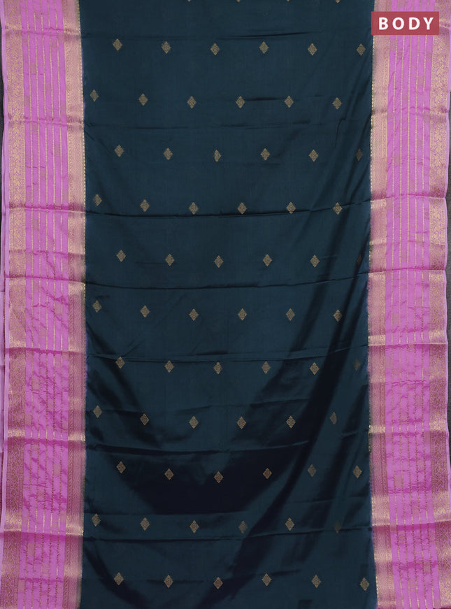 Semi mysore silk saree dark peacock green and lotus pink with zari woven buttas and long zari woven border