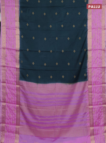 Semi mysore silk saree dark peacock green and lotus pink with zari woven buttas and long zari woven border
