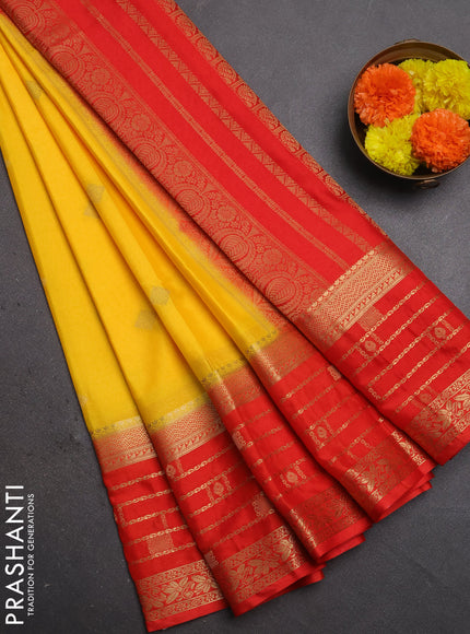Semi mysore silk saree mustard yellow and orange with zari woven buttas and long zari woven border